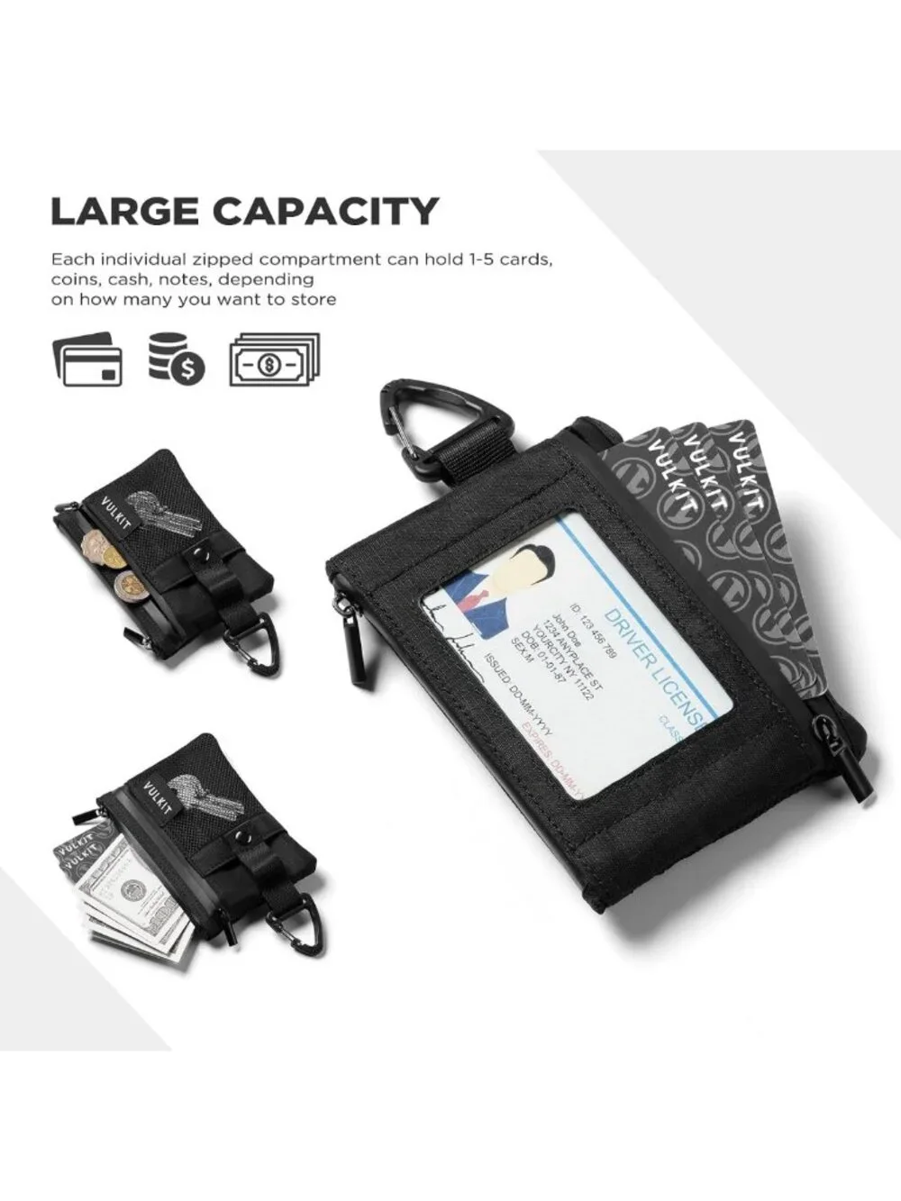 Minimalist RFID Blocking Wallet for Travel, Zipper Coin Pouch, ID Window